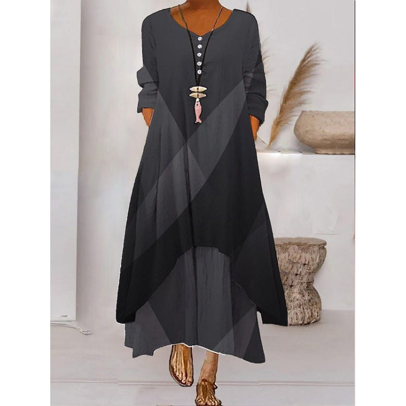 ND | Maxi-robe à manches longues - décolleté à boutons