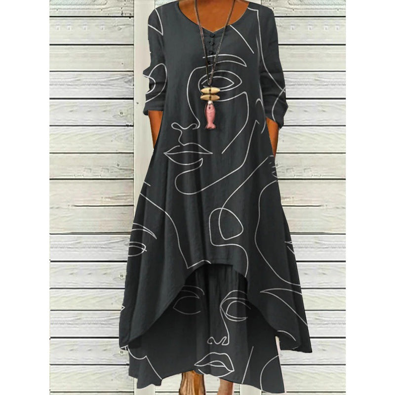 ND | Maxi-robe à manches longues - décolleté à boutons