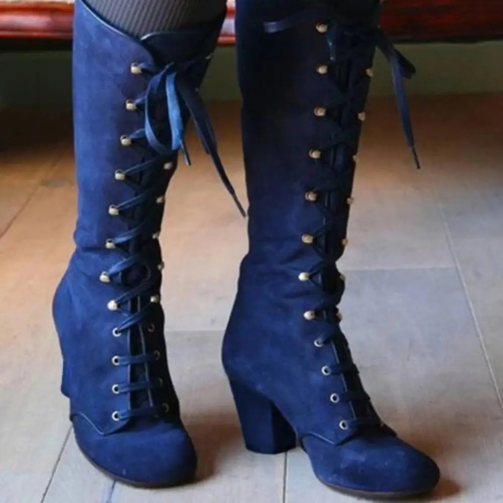 ND | Bottes à lacets élégantes au niveau du genou avec talon bloc