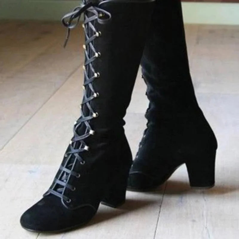 ND | Bottes à lacets élégantes au niveau du genou avec talon bloc