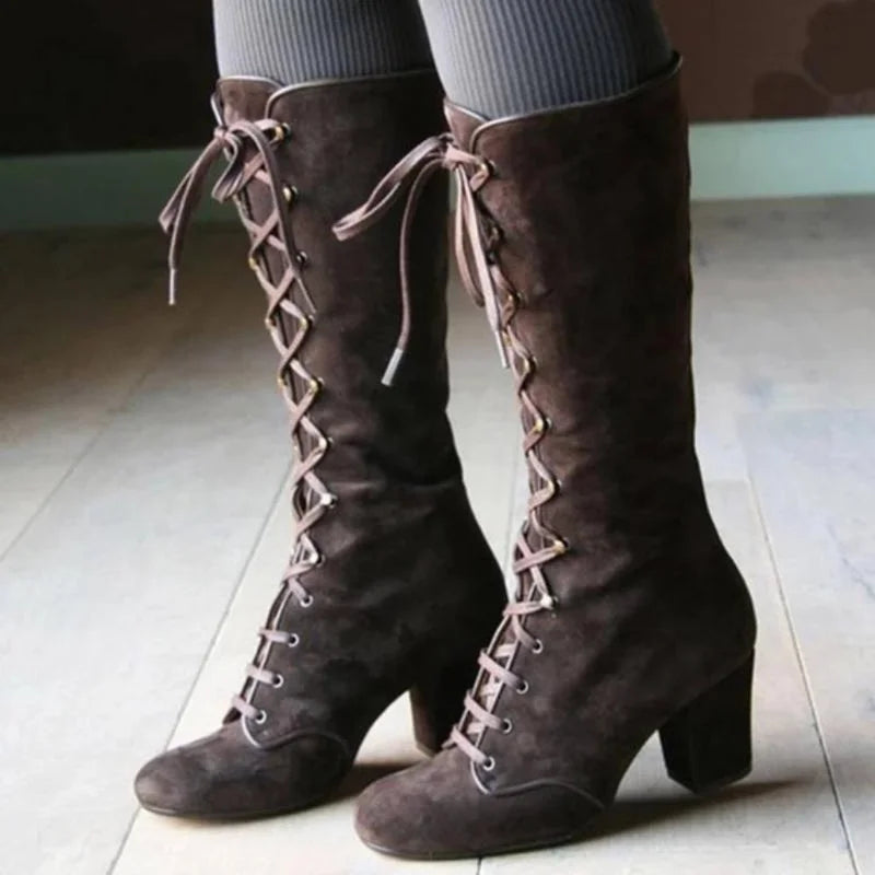 ND | Bottes à lacets élégantes au niveau du genou avec talon bloc