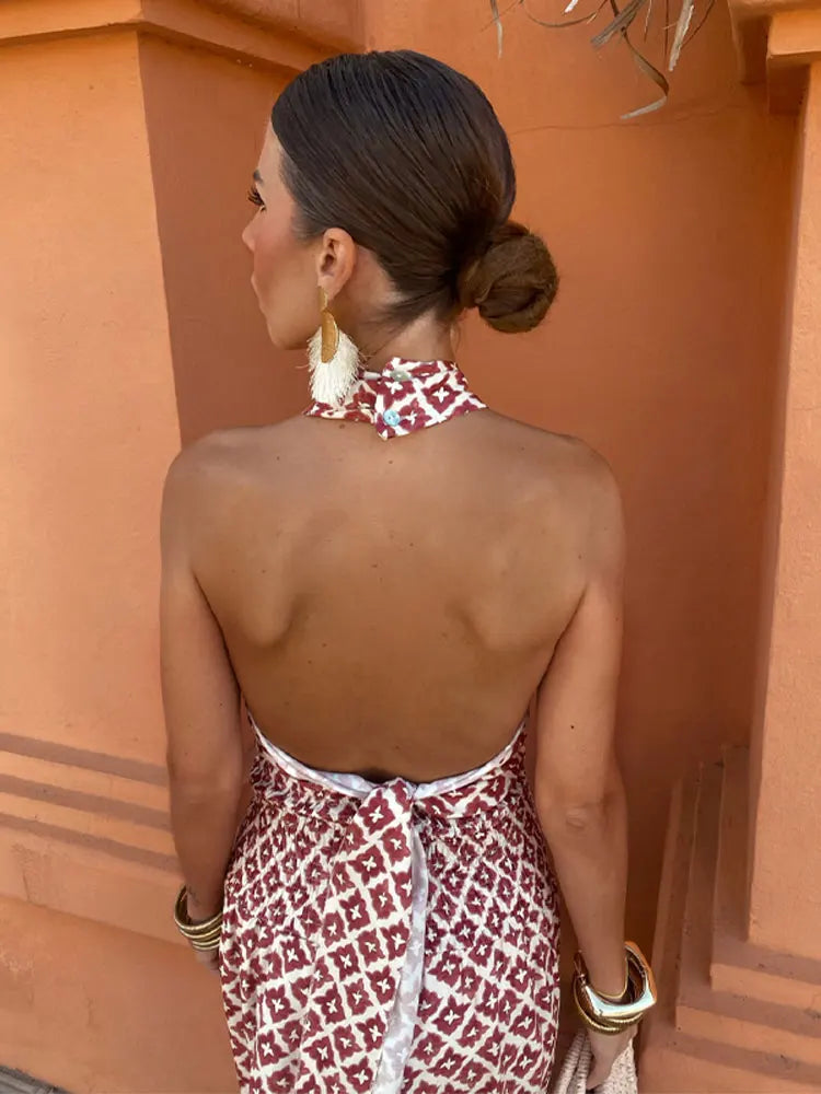 EP | Robe midi élégante avec col noué et dos ouvert pour femmes