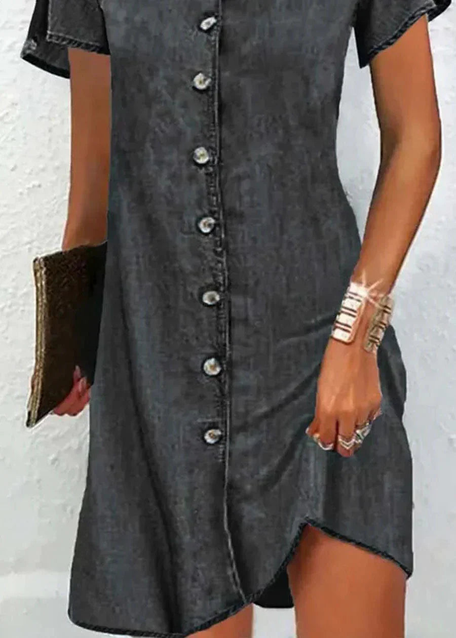 ND | robe bleue simple en denim patchwork à col en V et à manches courtes