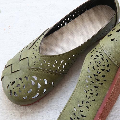 ND | Flats en cuir respirant style vintage