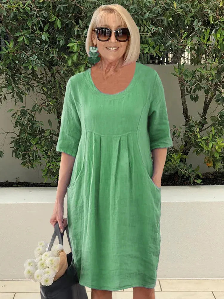 EP | Robe midi unie en coton et lin avec poches