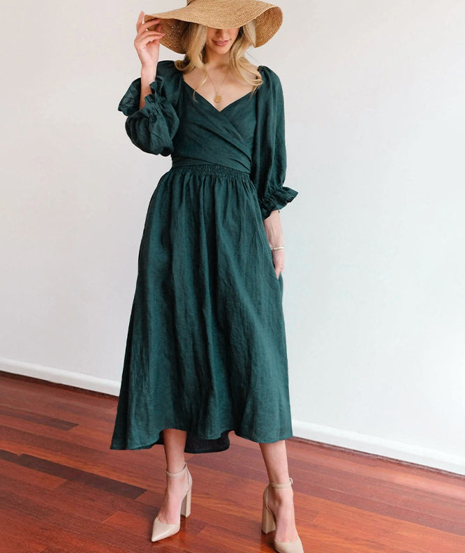 ND | Robe midi avec manches bouffantes et bande à la taille