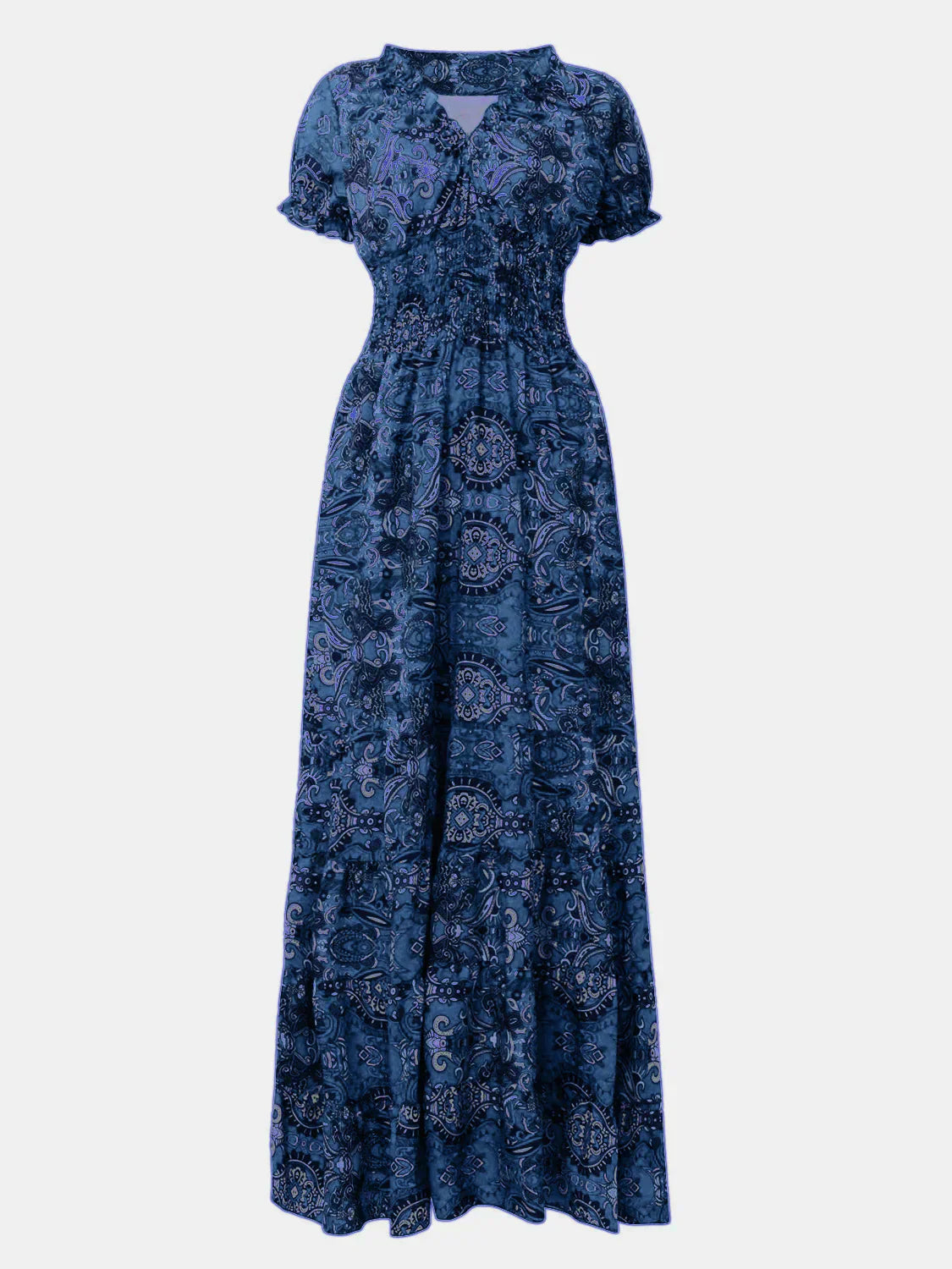 ND | Grande robe avec décolleté en V smocké et manches courtes