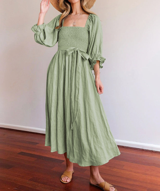 ND | Robe midi avec manches bouffantes et bande à la taille