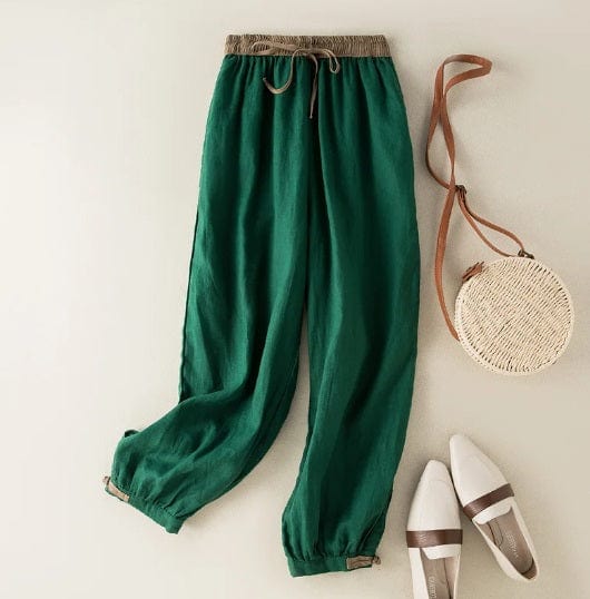 EP | pantalons de harem en coton et lin avec laçage, amples, élastiques, taille haute et grande taille