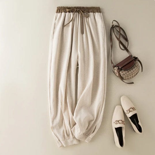 EP | pantalons de harem en coton et lin avec laçage, amples, élastiques, taille haute et grande taille