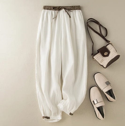 EP | pantalons de harem en coton et lin avec laçage, amples, élastiques, taille haute et grande taille