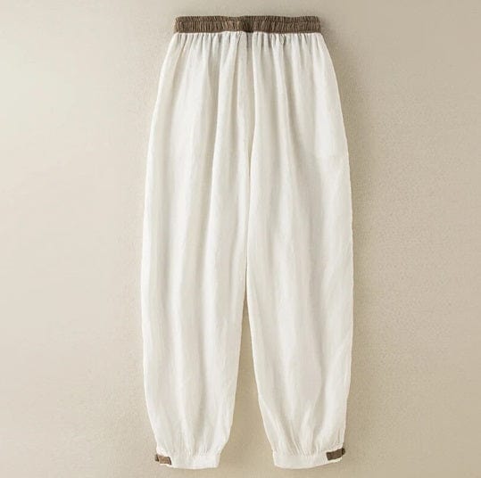 EP | pantalons de harem en coton et lin avec laçage, amples, élastiques, taille haute et grande taille