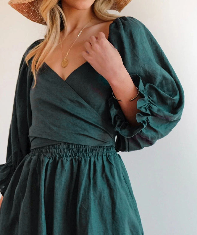 ND | Robe midi avec manches bouffantes et bande à la taille