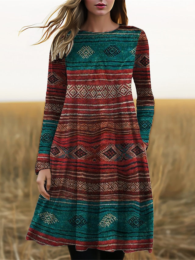 ND | Robe midi à manches longues avec imprimé boho