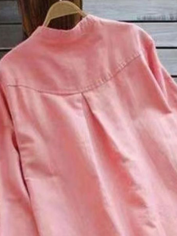 EP | Nouvelle couleur solide col Henley bouton ouvert chemise à manches longues de style robe midi