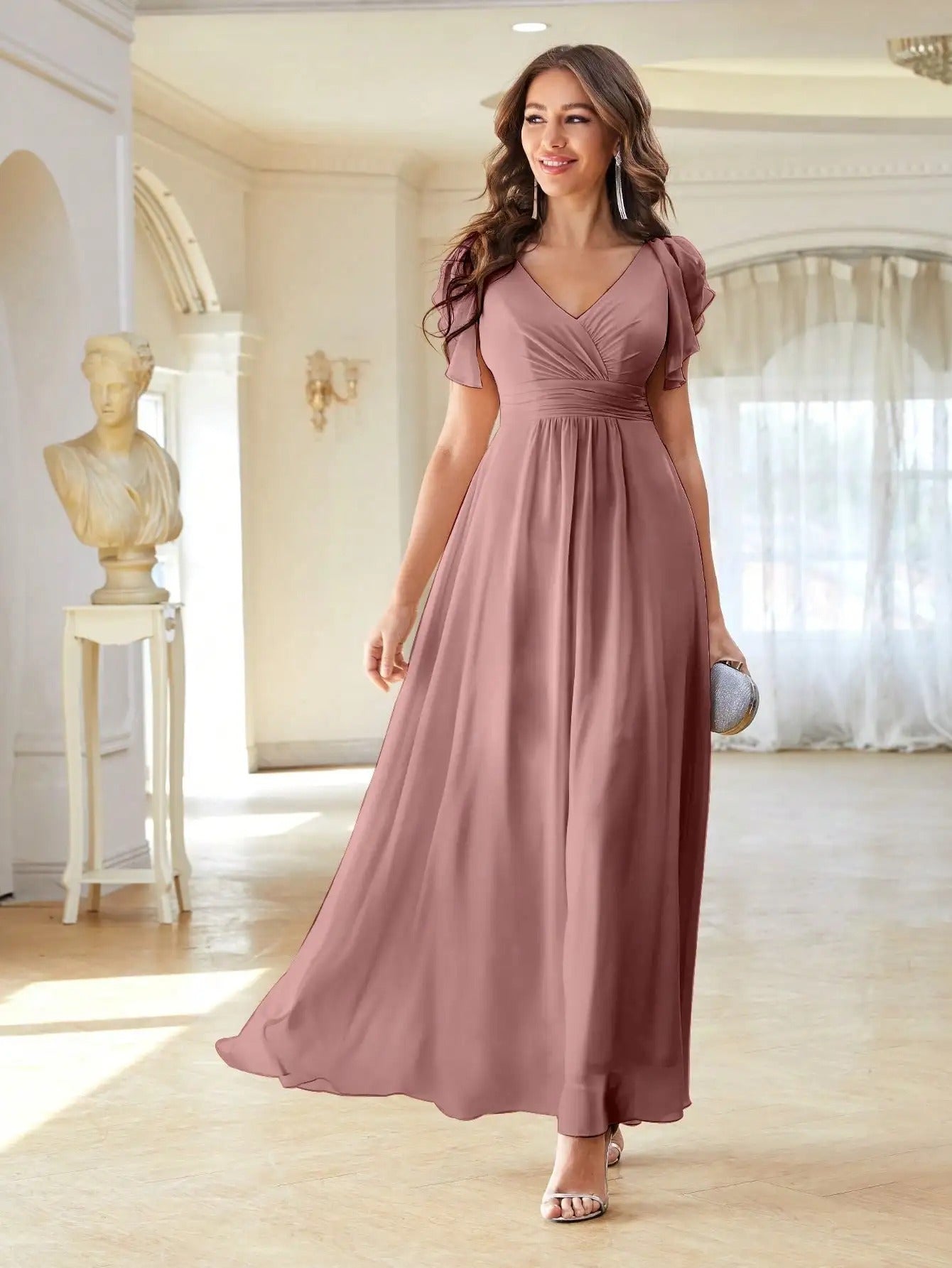 EP | Robe maxi col V manches courtes