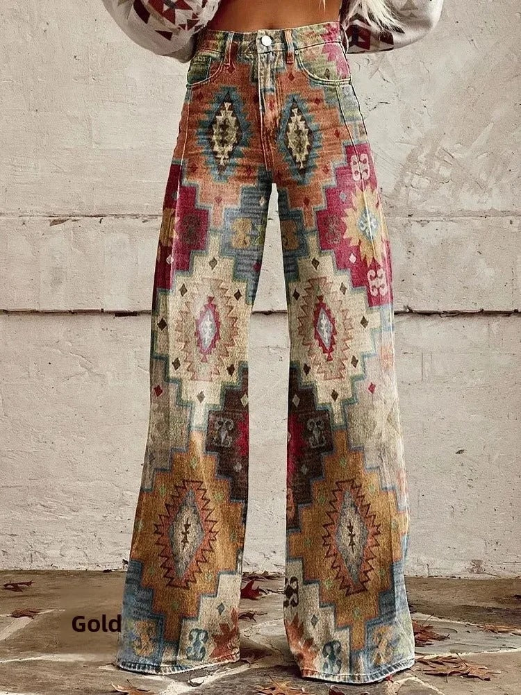 EP | Jeans denim imprimé taille haute et jambes larges