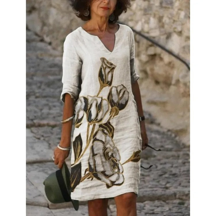 EP | Robe midi avec décolleté en V et imprimé fleuri