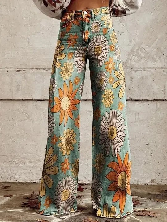 EP | Jeans denim imprimé taille haute et jambes larges