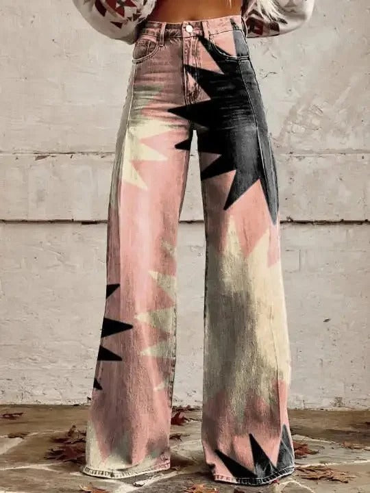 EP | Jeans denim imprimé taille haute et jambes larges