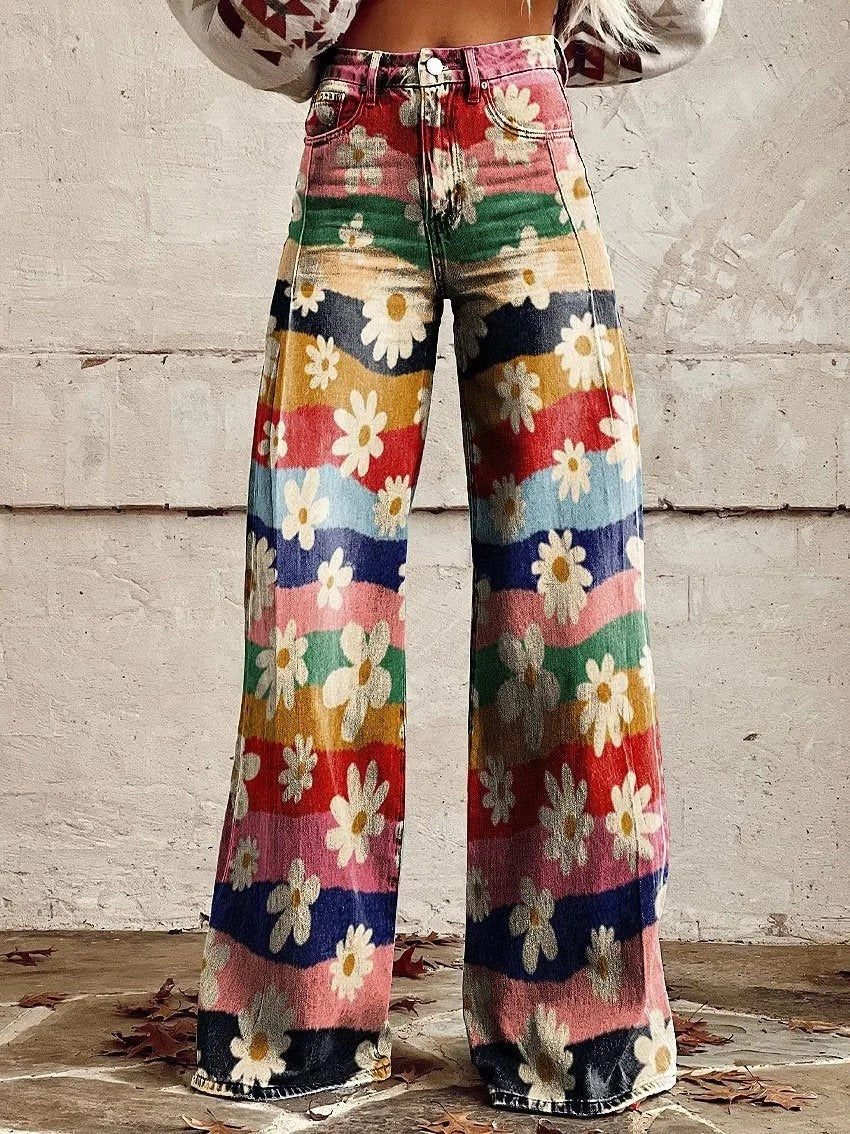 EP | Jeans denim imprimé taille haute et jambes larges
