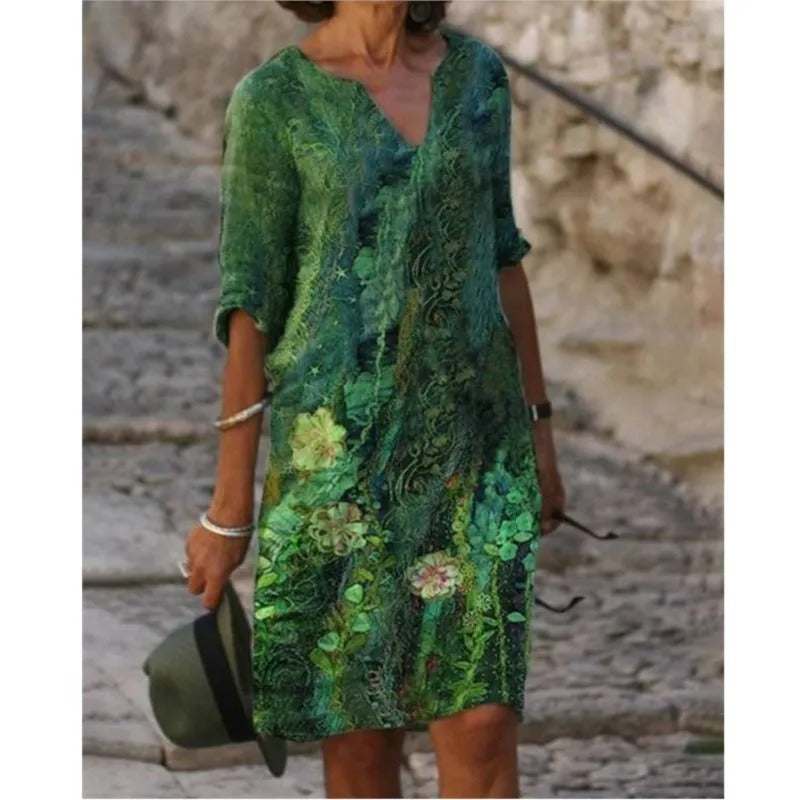 EP | Robe midi avec décolleté en V et imprimé fleuri