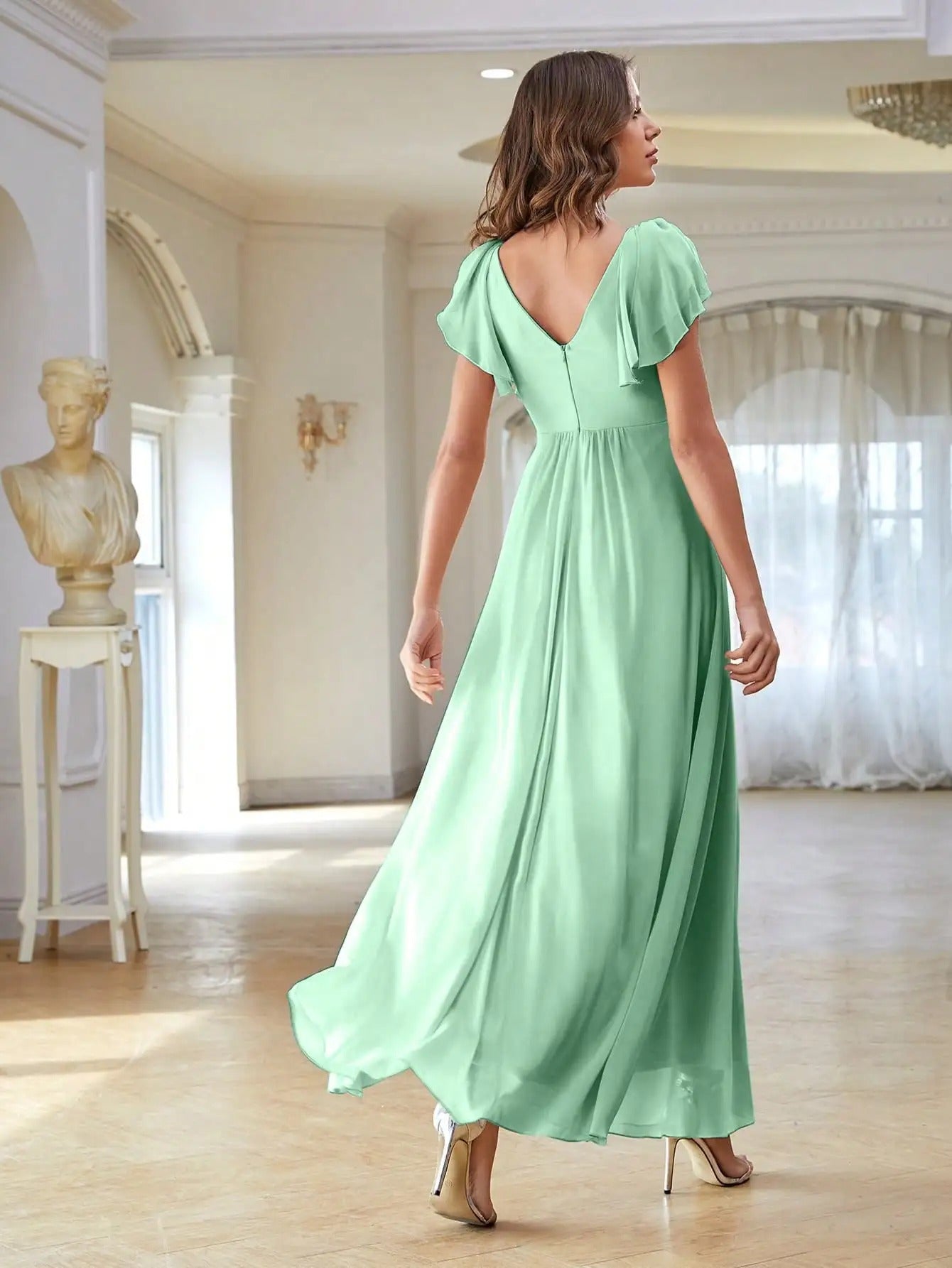 EP | Robe maxi col V manches courtes
