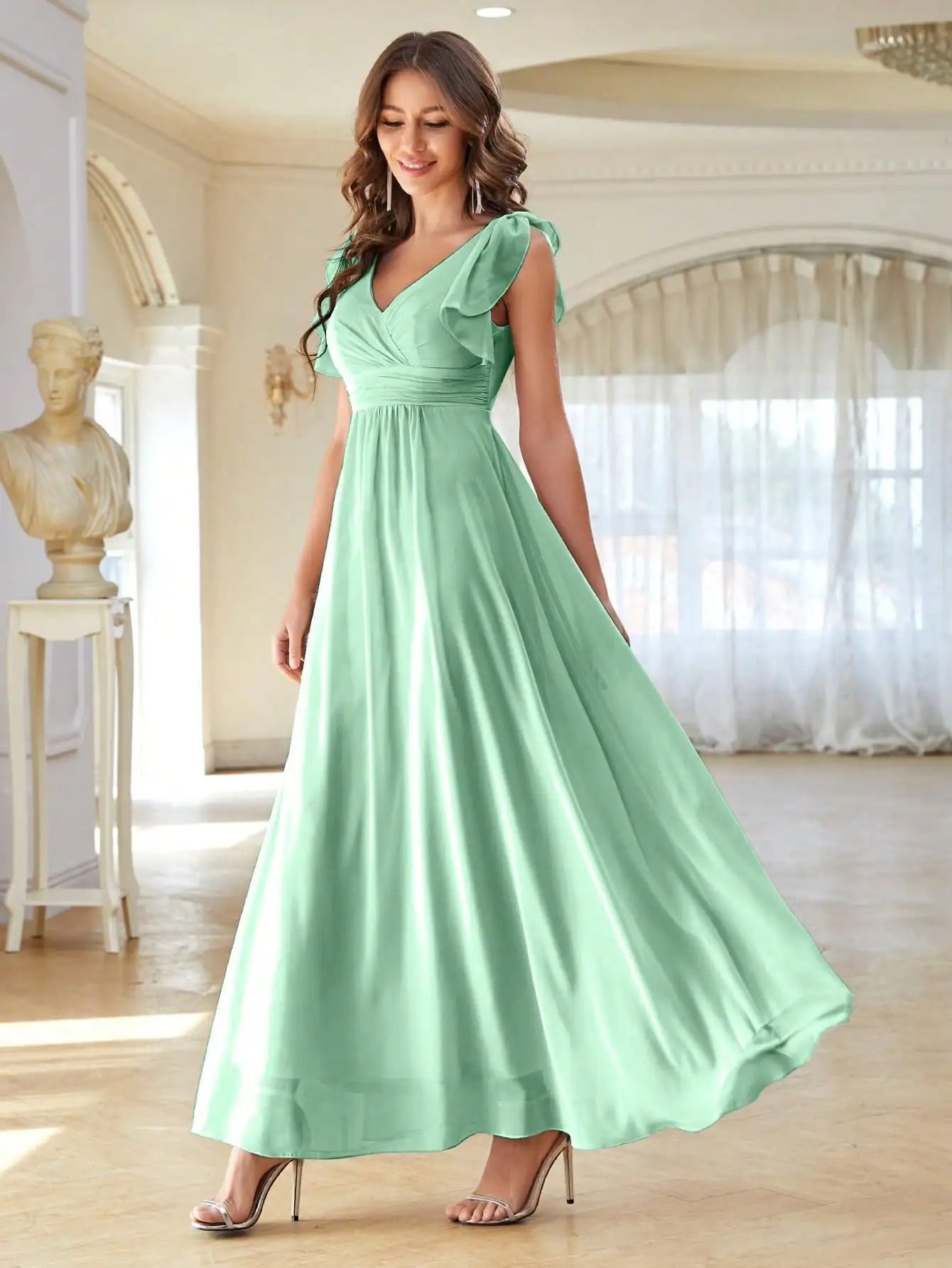 EP | Robe maxi col V manches courtes