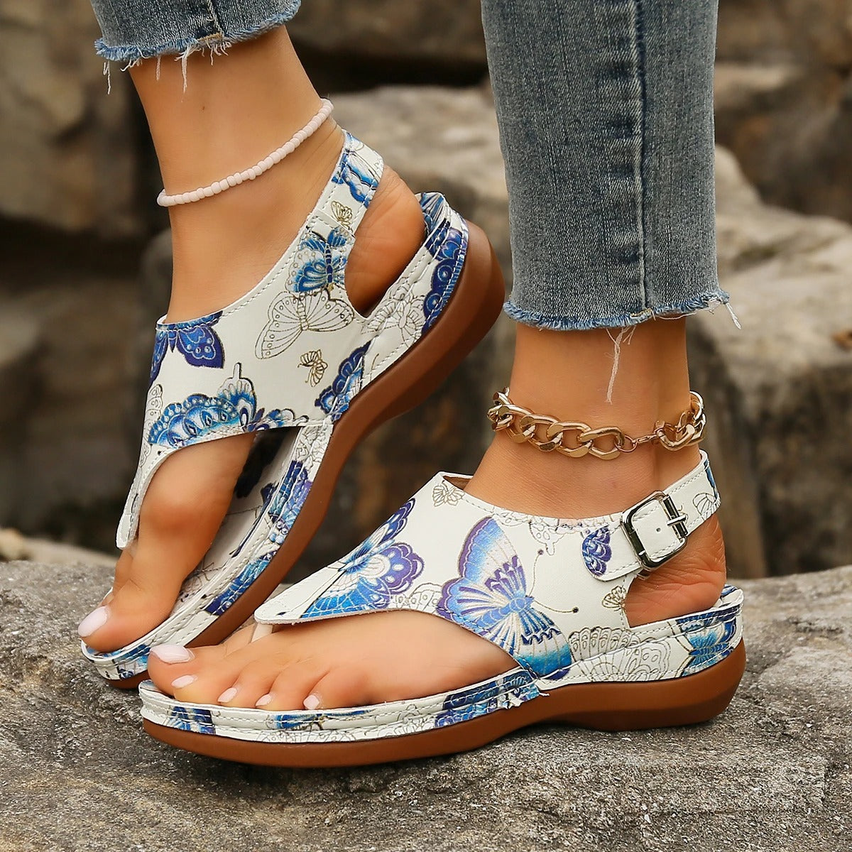 EP | Sandales boho avec motif floral et boucle d'orteil