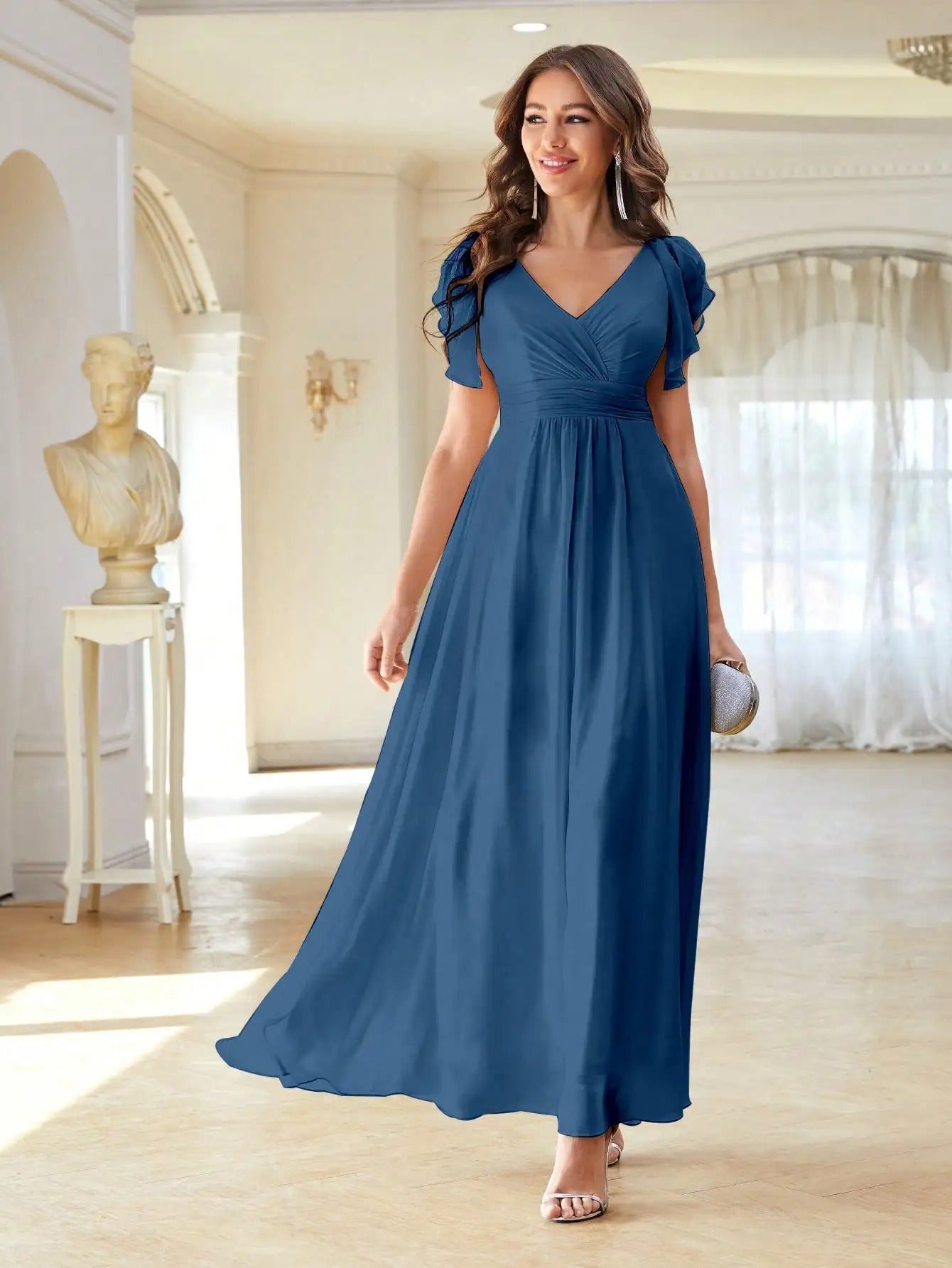 EP | Robe maxi col V manches courtes