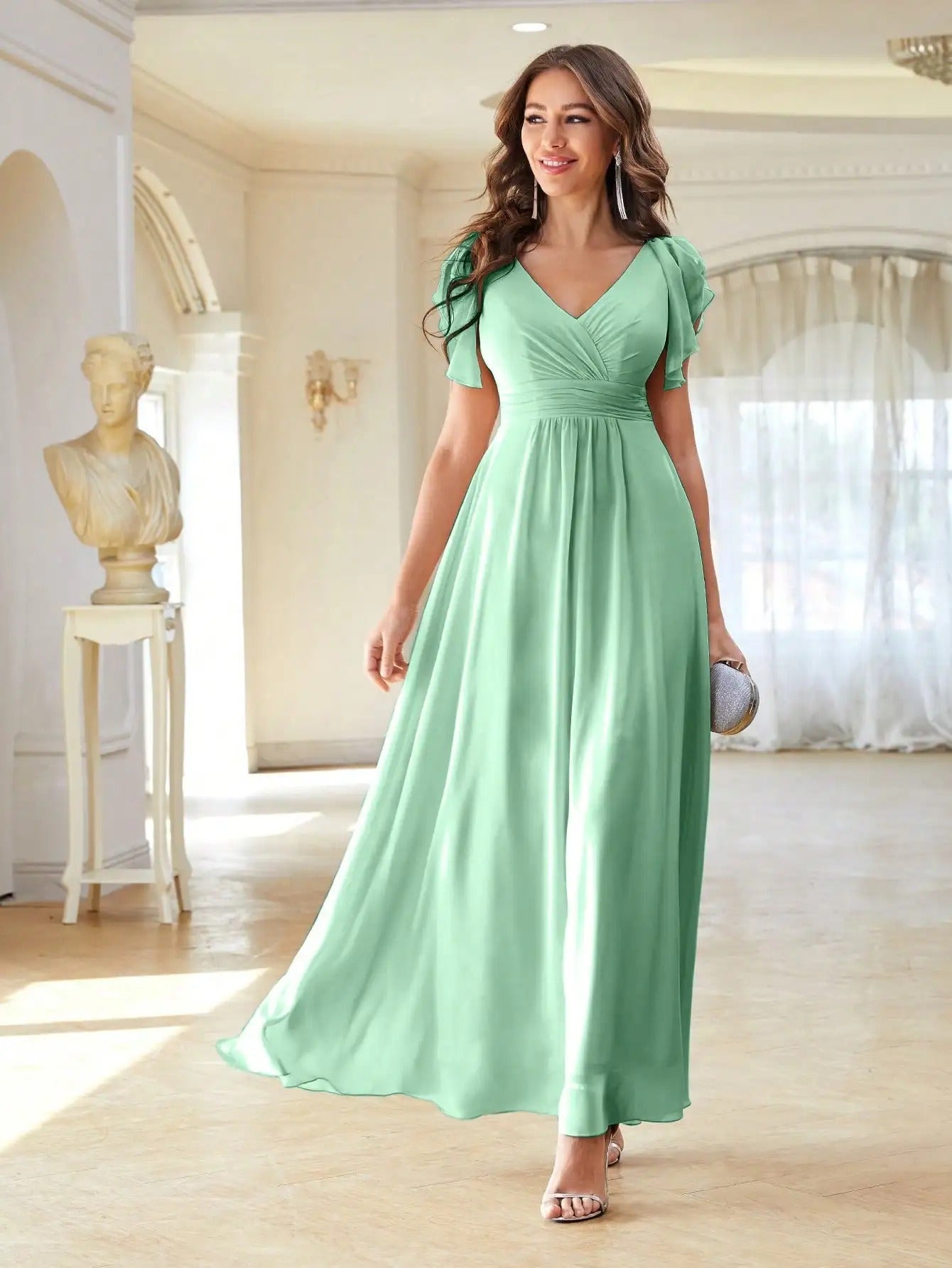 EP | Robe maxi col V manches courtes