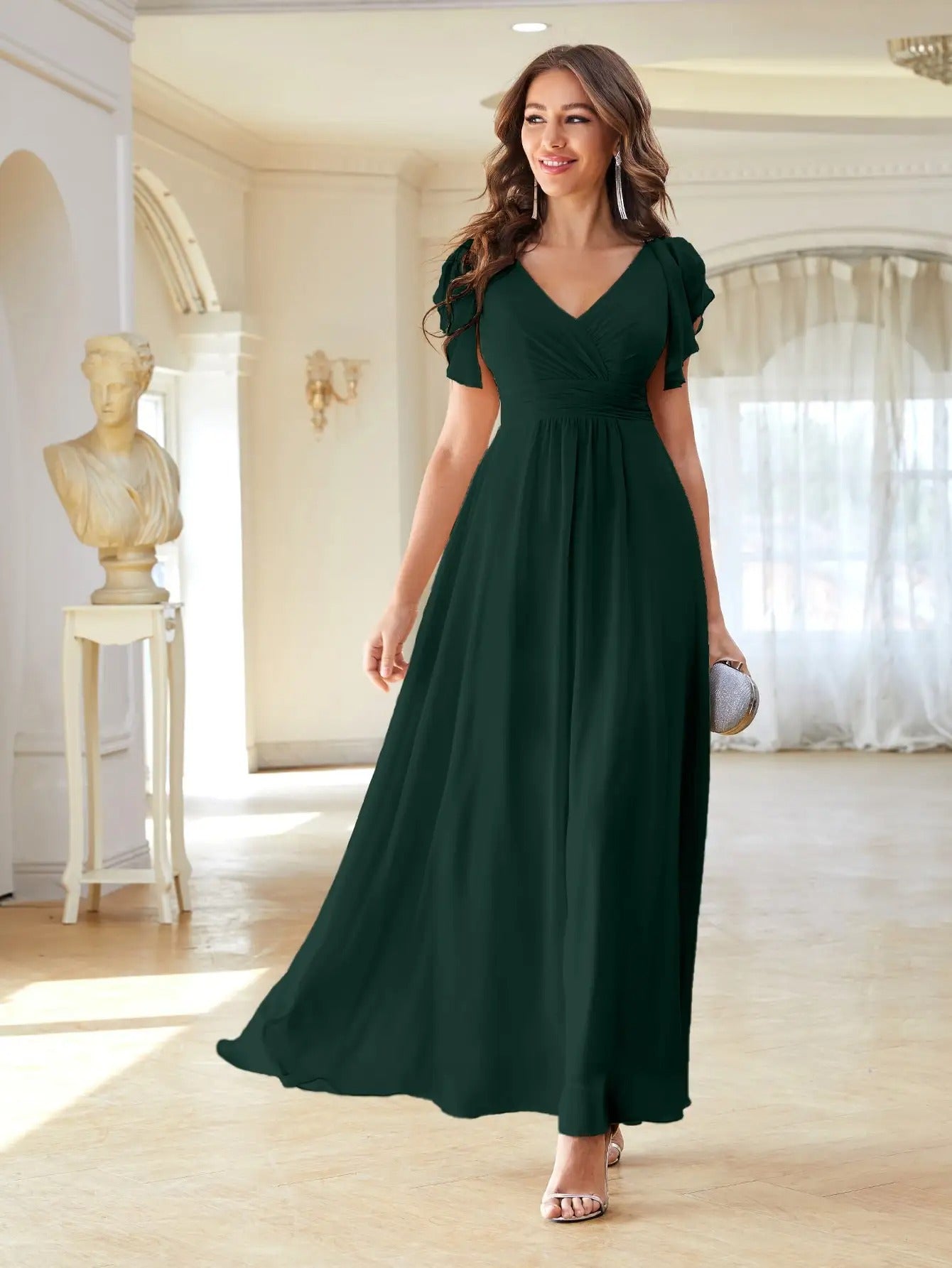 EP | Robe maxi col V manches courtes