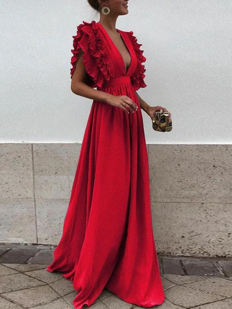 EP | Robe élégante avec décolleté en V et manches ruchées
