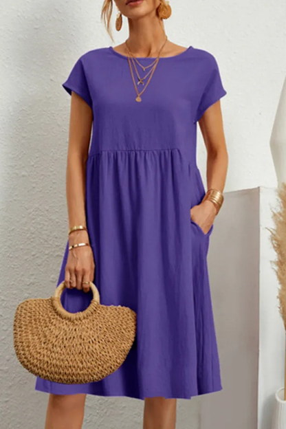 ND | Melanie - Robe patchwork unie décontractée à encolure en O et manches courtes en ligne A