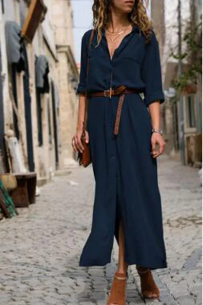 ND | Robe chemisier décontractée avec col rabattu et patchwork uni