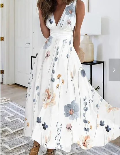 ND | Maxi robe fleurie décolleté en V sans manches