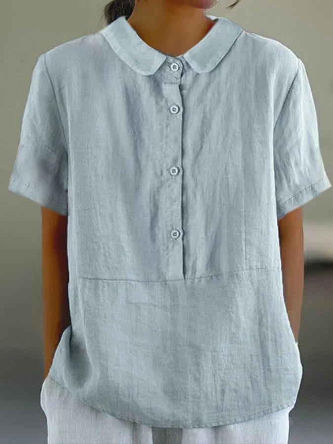 ND | Santorini - Chemise de loisirs unie pour femme avec col rond et boutons.