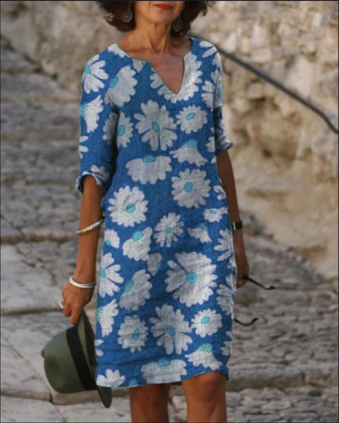 ND | Robe midi vintage avec décolleté en V et demi-manches