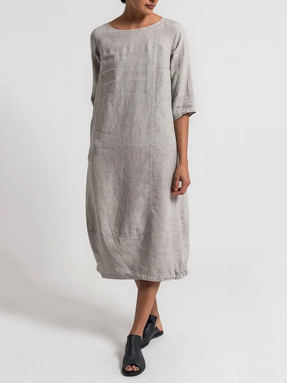 ND | Alice - Robe décontractée et unie à col rond et manches 3/4