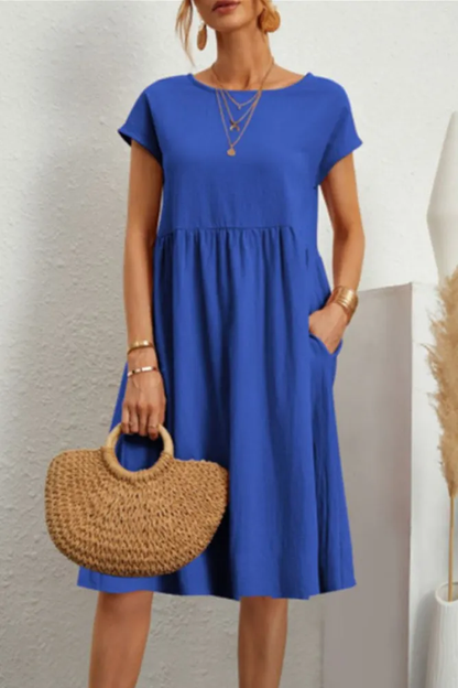 ND | Melanie - Robe patchwork unie décontractée à encolure en O et manches courtes en ligne A