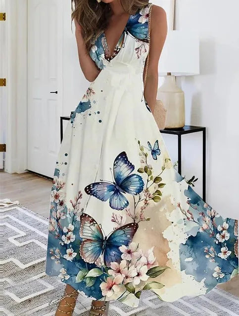 ND | Maxi robe fleurie décolleté en V sans manches