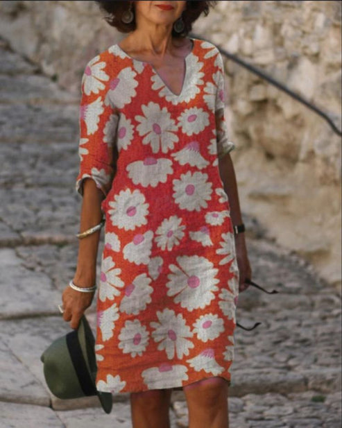 ND | Robe midi vintage avec décolleté en V et demi-manches