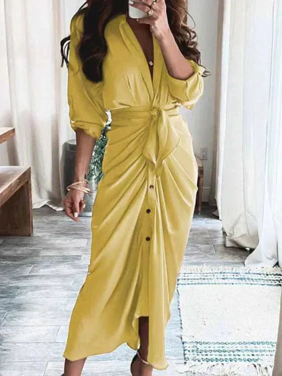 ND | elevgant V-cou robe de loisirs avec ceinture taille