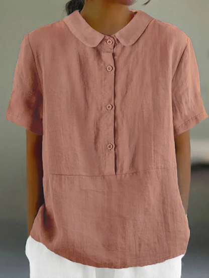 ND | Santorini - Chemise de loisirs unie pour femme avec col rond et boutons.