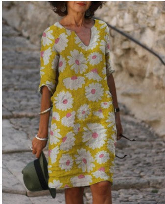 ND | Robe midi vintage avec décolleté en V et demi-manches