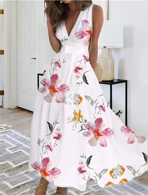 ND | Maxi robe fleurie décolleté en V sans manches