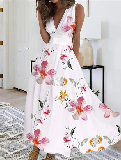ND | Maxi robe fleurie décolleté en V sans manches