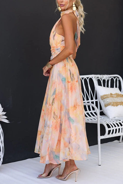 EP | Imprimé aquarelle Robe maxi avec dos nu et dos ouvert