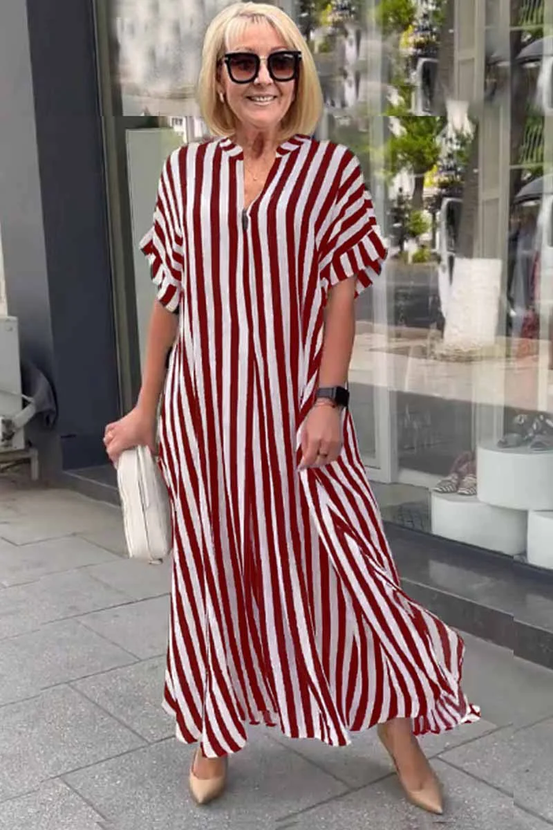 ND | Selena Robe boho pour femme à manches courtes avec cardigan à rayures partagées