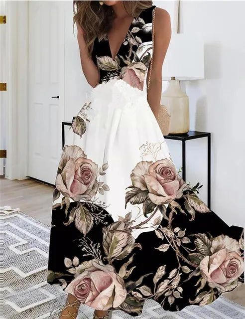 ND | Maxi robe fleurie décolleté en V sans manches